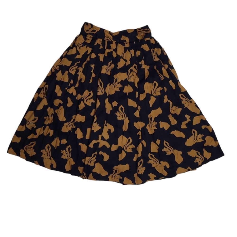 VINTAGE 80s squirrel forest high waist retro quirky circle skirt XS/S